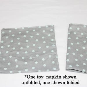 Toy Napkins for pretend play - Grey & Aqua Polka Dot - 1 pair - ready to ship