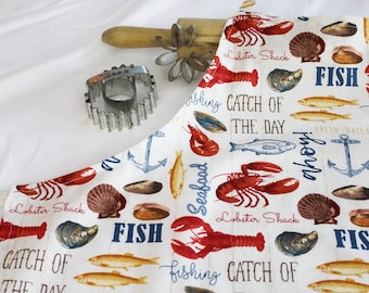 Lobsters on Cream Adult Apron - ready to ship