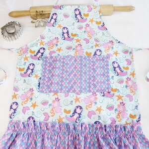 Mermaids Ruffled Child Apron - with pocket and ruffle - ready to ship