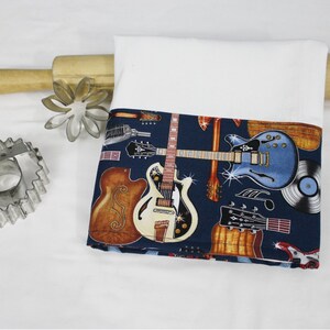 Guitars on Navy Flour Sack Kitchen Towel - ready to ship
