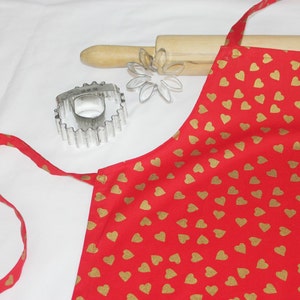 Red and Gold Hearts Child Apron - ready to ship
