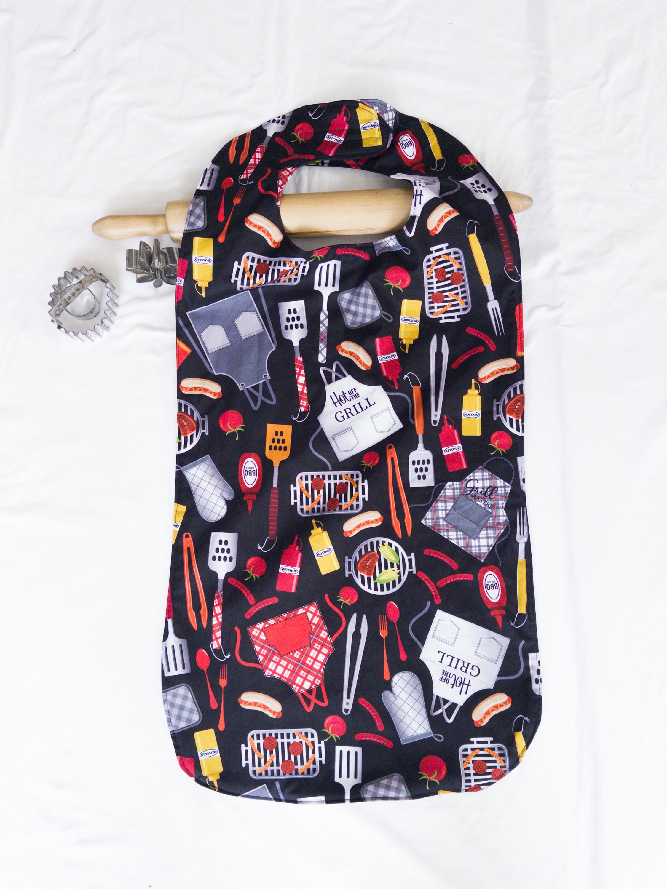 Adult Bib - Longer Length Lap Bib - Grill Master - extra long coverage, covers lap - ready to ship