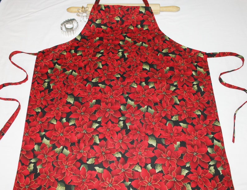ready to ship Red Poinsettias Adult Apron