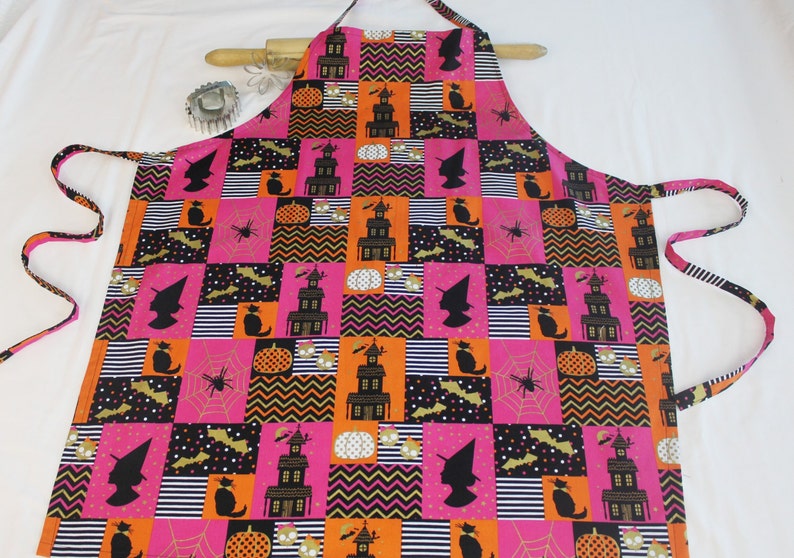 Halloween Orange and Pink Adult Apron ready to ship