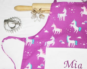 Personalized Unicorns on Purple Child Apron - made to order