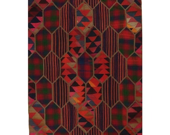 5x9 Vintage Patchwork Kilim Rug Handwoven Wool Geometric Design — One-of-a-kind statement piece