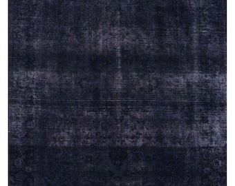 9x13 Vintage Overdyed Wool Rug – Hand-Knotted Purple Black Geometric One of a Kind Area Rug