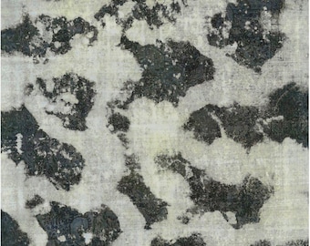 Vintage Distressed Overdyed Wool Rug 9x12 – Hand-Knotted Gray Charcoal Geometric One of a Kind