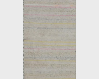 Handwoven Wool Kilim Runner Rug | Neutral Pastel Stripes, 2x6