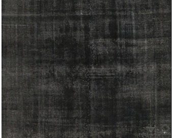10x12 Vintage Overdyed Wool Rug – Hand-Knotted Charcoal White Geometric One of a Kind Area Rug