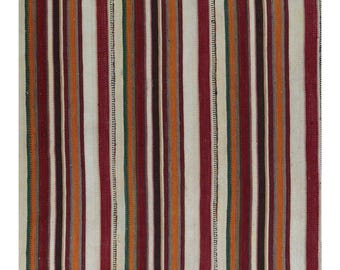 4x6 Vintage Kilim Rug Handwoven Wool Flatweave Striped Design — One-of-a-kind statement piece