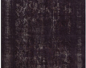 Vintage Overdyed Wool Rug 9x12 – Hand-Knotted Purple Beige Floral One of a Kind Area Rug
