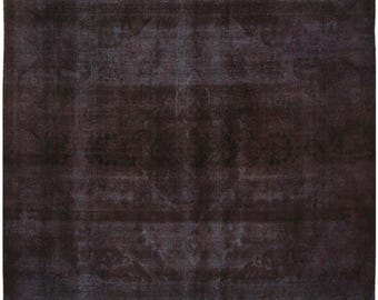 10x10 Vintage Overdyed Wool Rug – Hand-Knotted Purple Black Medallion Square Area Rug