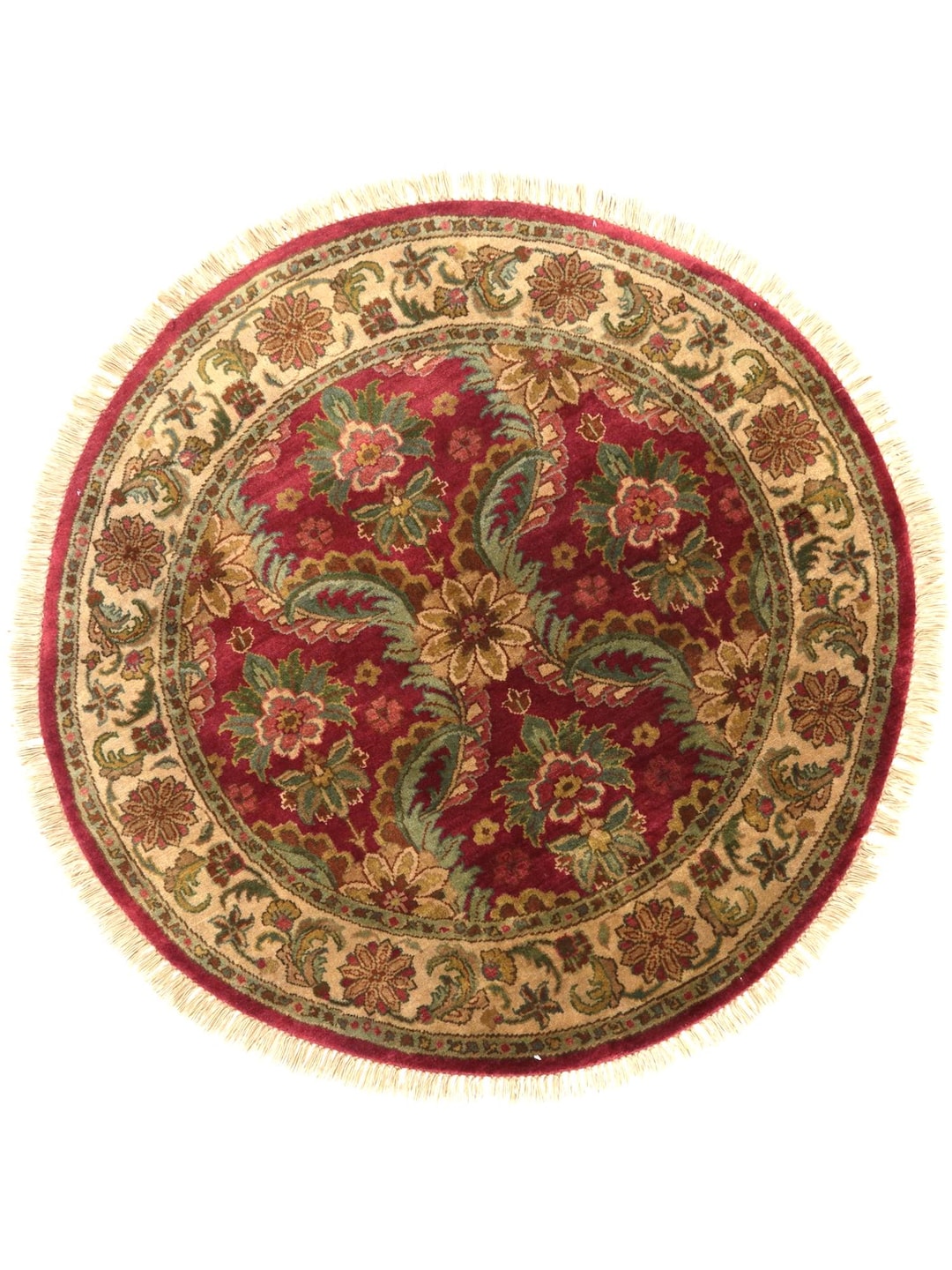 Hand-knotted Wool Area Rug | 4x4 Round Indian Mughal Floral Rug - Etsy