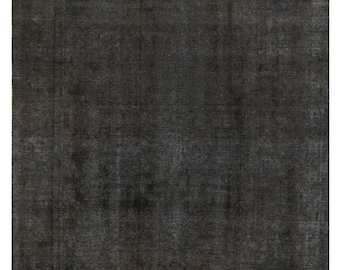 9x13 Vintage Overdyed Wool Rug – Hand-Knotted Charcoal Geometric One of a Kind Area Rug