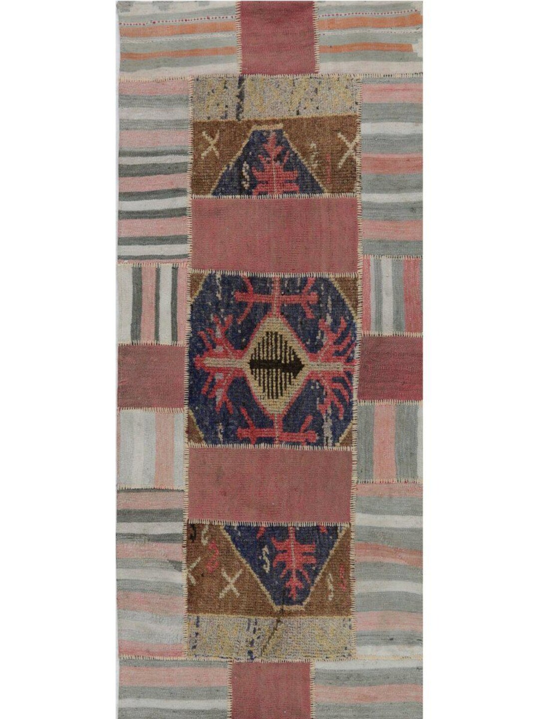 Vintage Kilim Patchwork Runner Rug – 3x7 Handwoven Wool Geometric Rug ...