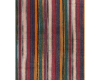 3x7 Vintage Kilim Runner Rug Handwoven Wool Flatweave Striped Design — One-of-a-kind statement piece