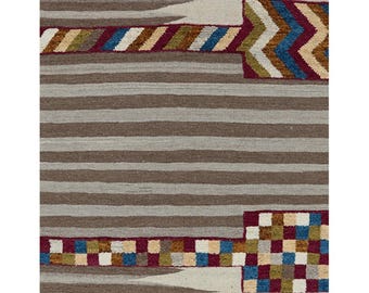 Handmade Striped Wool Kilim Rug – Boho Rustic Home Decor (4x7)