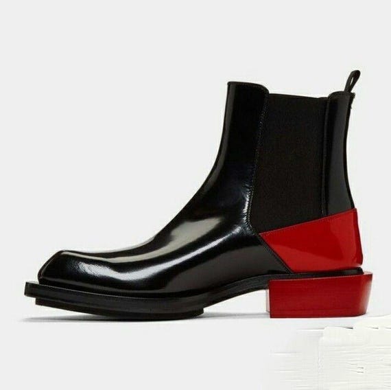 Alexander McQueen black and red half chelsea boots