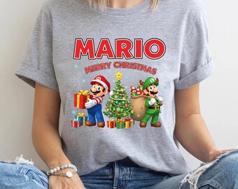 Mario Merry Christmas Shirt Gamer Holiday T Shirt Super Mario Xmas Tee Gaming Christmas Gift Kids Adults
