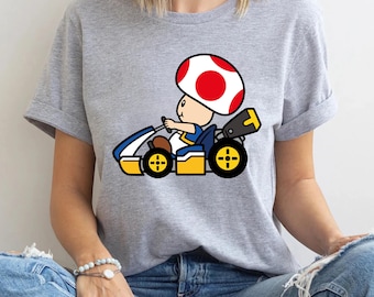 Toad Mario Kart T-shirt, Nintendo Mushroom Graphic Tee, Retro Gaming Character Apparel, Unisex Gift for Gamers