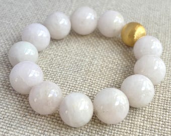 Pink Opal Stretch Bracelet; Gold Vermeil Accent