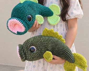 NO SEW Bass Fish Crochet Pattern, Bass Amigurumi Pattern, DIY Crochet, Fish Crochet Animal Pattern, Realistic Fish Soft Toy Pattern, Gift