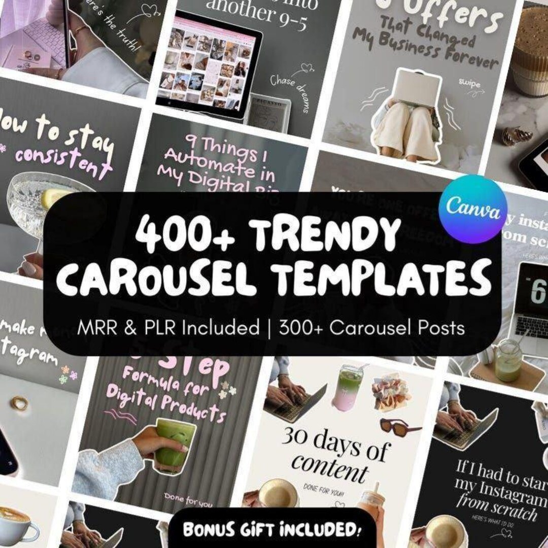 400+ Instagram Carousel Templates | Canva Editable | PLR & MRR | Social ...