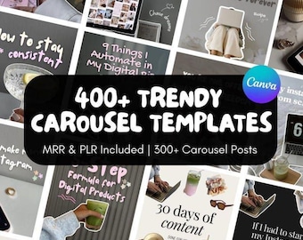 400+ Instagram Carousel Templates | Canva Editable | PLR & MRR | Social Media Kit