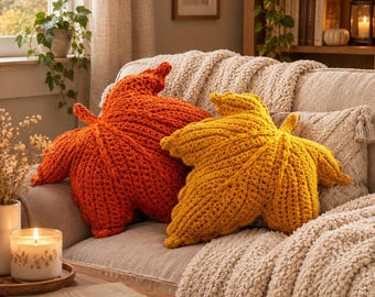 Crochet Leaf Pillow Pattern PDF, Fall Crochet Cushion, Autumn Leaf Pillow Tutorial, Crochet Home Decor,Gift,Halloween, English
