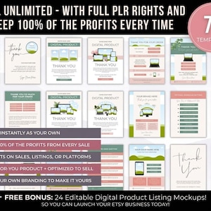 Paquete de 70 plantillas de instrucciones de descarga para Etsy, herramientas editables de Canva para la entrega de productos digitales y páginas de agradecimiento con derechos PLR. imagen 2