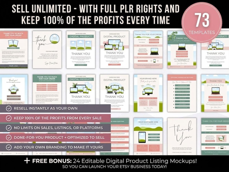 Paquete de 70 plantillas de instrucciones de descarga para Etsy, herramientas editables de Canva para la entrega de productos digitales y páginas de agradecimiento con derechos PLR. imagen 2