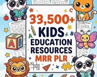 33,500+ Kids Learning Bundle Coloring Pages Worksheets Activities PLR MRR Rights Digital Download Printables, Gift