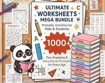 1000+ Kindergarten and 1st Grade Worksheets | Math & Reading Learning Activities | Mega Workbook Bundle | Homeschool Printable