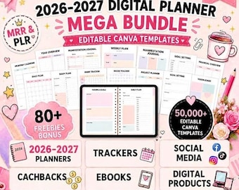 50,000+ Digital Planner Bundle 2026–2028 | Canva Templates | GoodNotes Notability, Daily Weekly Journal MRR