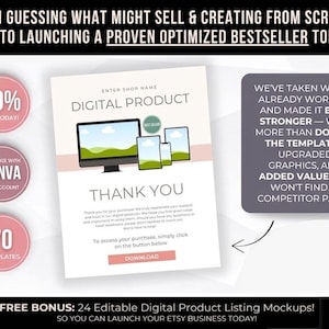 Paquete de 70 plantillas de instrucciones de descarga para Etsy, herramientas editables de Canva para la entrega de productos digitales y páginas de agradecimiento con derechos PLR. imagen 5