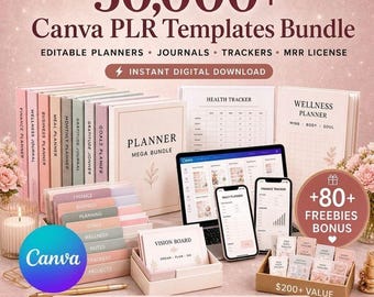 50,000+ Unlimited Canva Templates Bundle | Editable Planners, Journals & Trackers | PLR MRR Digital Products