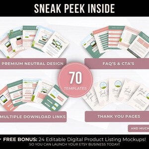 Paquete de 70 plantillas de instrucciones de descarga para Etsy, herramientas editables de Canva para la entrega de productos digitales y páginas de agradecimiento con derechos PLR. imagen 4