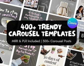 400+ Trendy Instagram Carousel Templates, Canva Social Media Kit, MRR PLR Templates, Social Media Content, Digital Products, Editable Canva