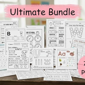 Lot de feuilles d'exercices d'anglais pour la maternelle et le jardin d'enfants | Programme d'enseignement à domicile, phonétique, CVC et mots à vue