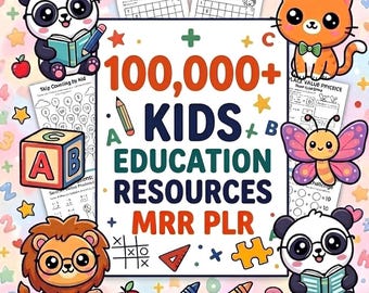 100000+ Kids Learning Bundle Coloring Pages Worksheets Activities PLR MRR Rights Digital Download Printables, Gift