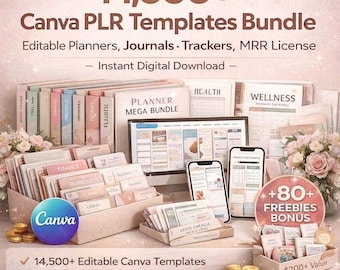 14500+ unbegrenzte Canva Vorlagen Bundle | Bearbeitbare Planer, Journals & Tracker | PLR MRR Digital Produkte