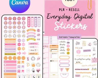 135+ digital stickers for planners & GoodNotes, editable in Canva. PLR/MRR rights included—resell, customize, and create new products!