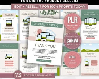 70 Etsy Download Instruction Templates Bundle, Editable Canva Shop Tools For Digital Product Delivery & Thank You Pages With PLR Rights
