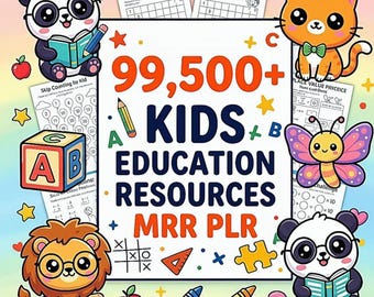 Kids Learning Bundle 99500+ Coloring Pages Worksheets Activities PLR MRR Rights Digital Download Printables, Gift
