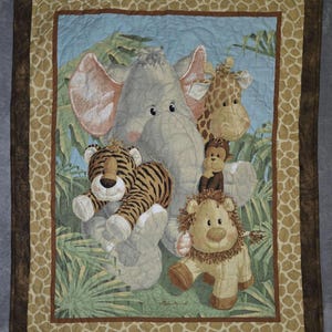 Handmade Jungle Animal Baby Quilt, Gender Neutral Nursery Decor
