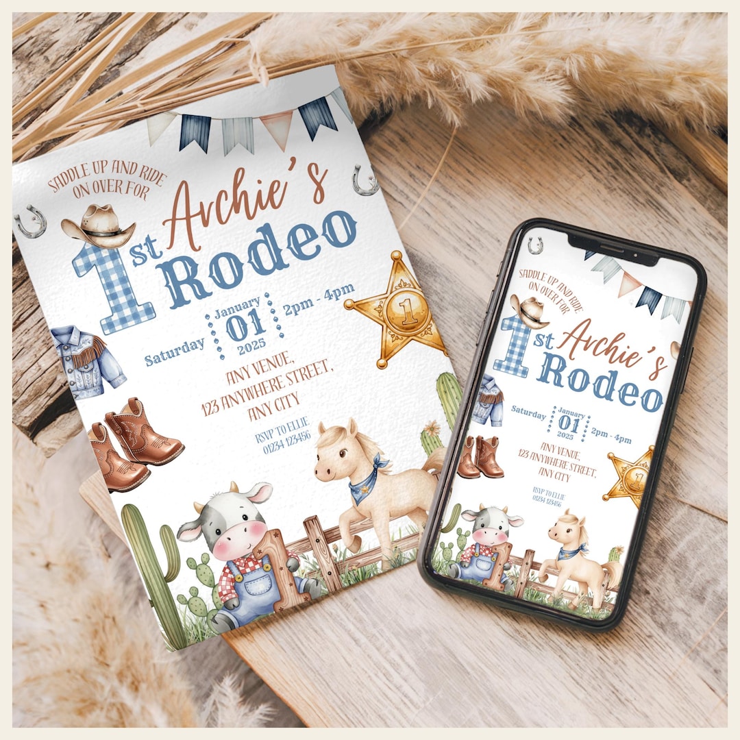 My First Rodeo Invitatioons My First Rodeo Invitation Bundle | Printable My 1st Rodeo Birthday ...