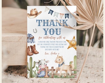 My First Rodeo Thank You Card | Printable My 1st Rodeo Template | Western Cowboy Birthday Party Thank You Card | Editable Canva Template