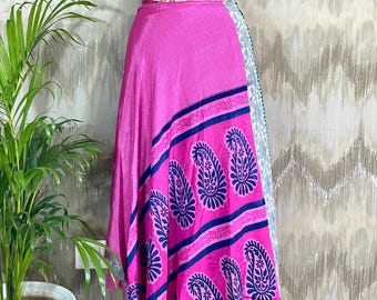 Reversible Silk Wrap Skirt: Vintage Sari, Boho Floral, Upcycled