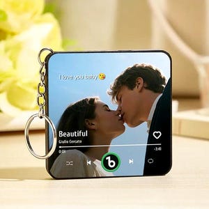 Personalized Music Keychain with Photo, Custom Music Box Bag Charm Plays Song Without Phone, Anniversary Birthday Gift for Him Her